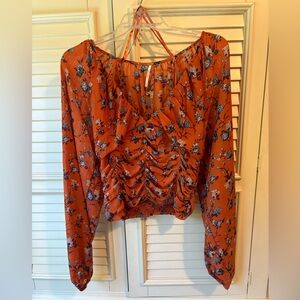 NWOT Free People Balloon Sleeve Smocked Top Size M